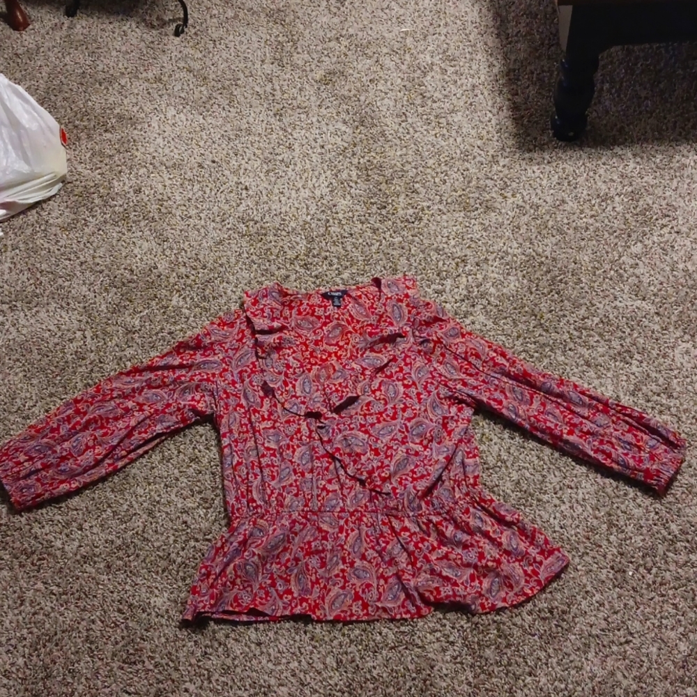 Chaps Large Red Ruffled Top